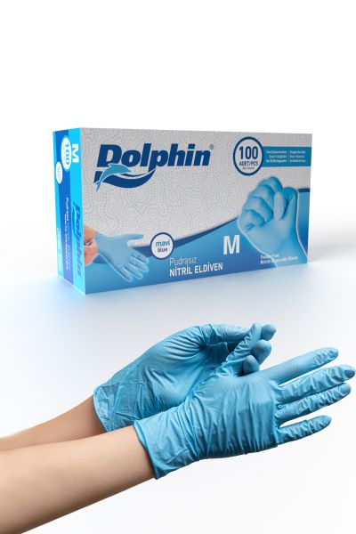 Dolphin Mavi Nitril Eldiven Pudrasız (M) 100lü Paket