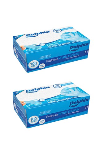 Dolphin - Dolphin Mavi Nitril Eldiven Pudrasız (S) 100lü Paket 2 Adet