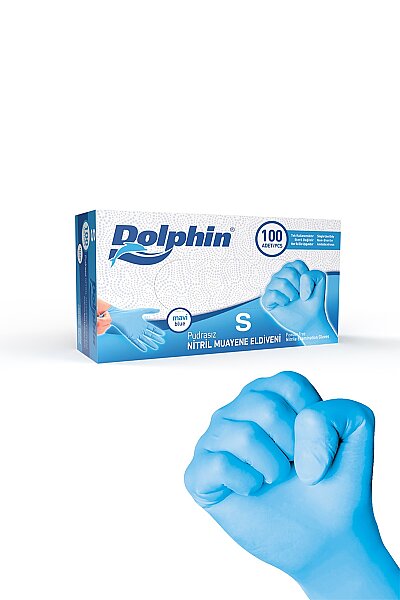 Dolphin Pudrasız Mavi Nitril Muayene Eldiveni S Beden 100 Adet x 20 Paket - MDR - Koli - 1