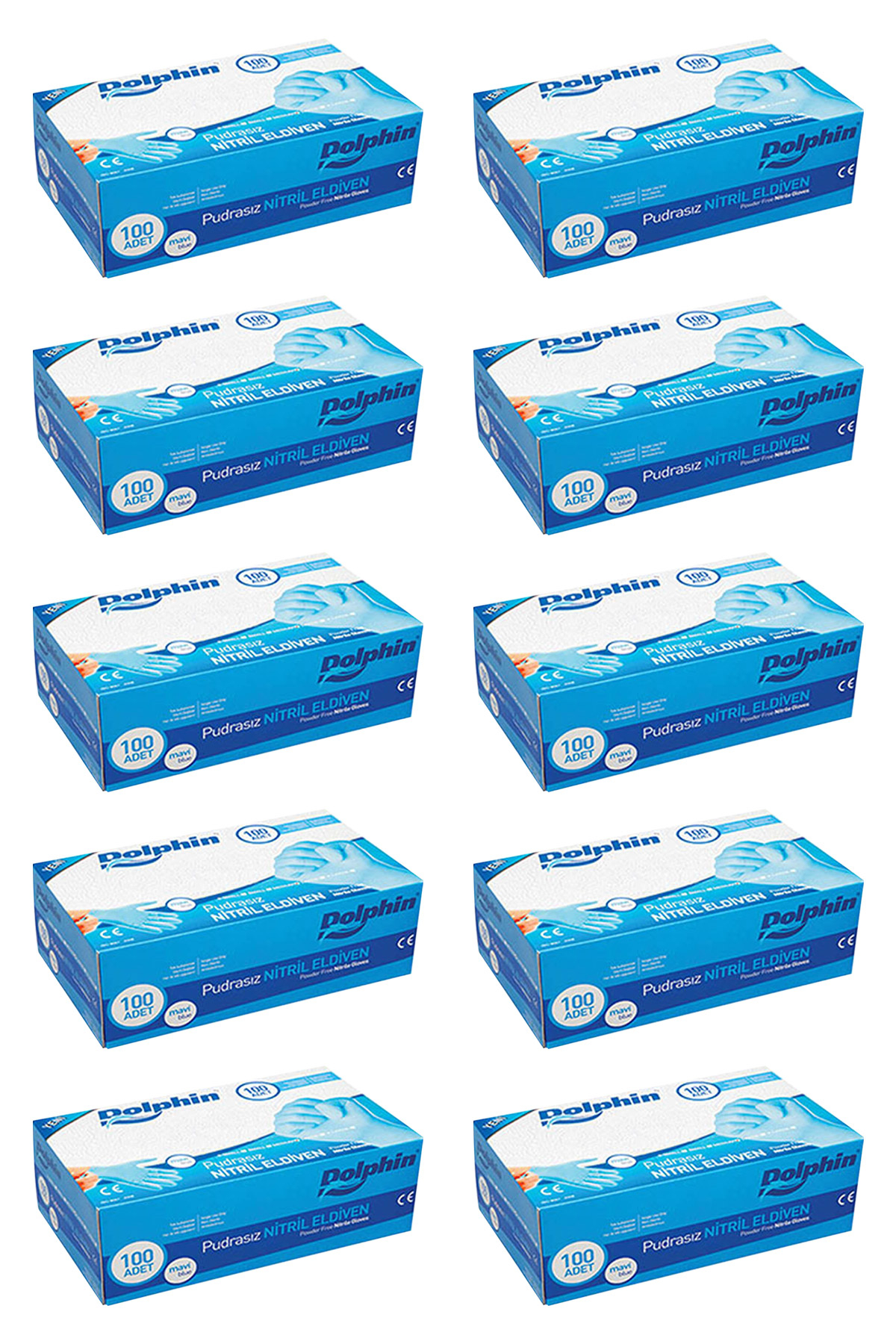 Dolphin Pudrasız Mavi Nitril Muayene Eldiveni XL Beden | 10 Paket - MDR