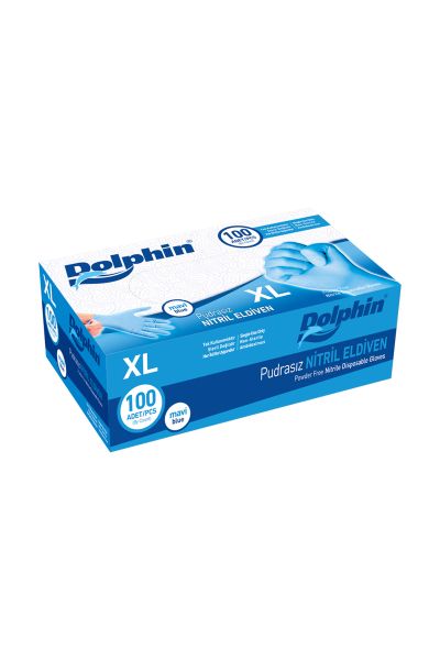 Dolphin Mavi Nitril Eldiven Pudrasız (XL) 100lü Paket