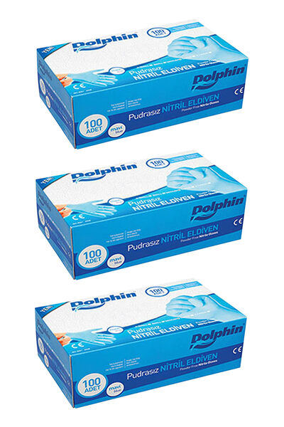 Dolphin Mavi Nitril Eldiven Pudrasız (XL) 100lü Paket 3 Adet