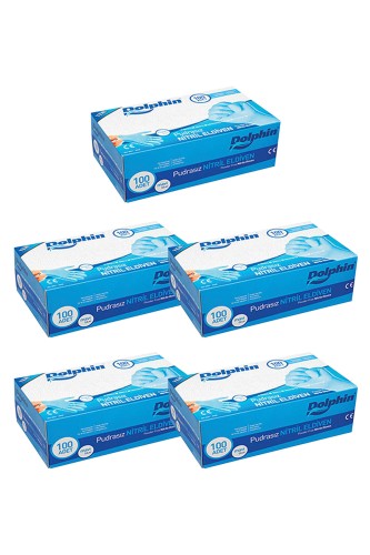 Dolphin - Dolphin Mavi Nitril Eldiven Pudrasız (XL) 100lü Paket 5 Adet
