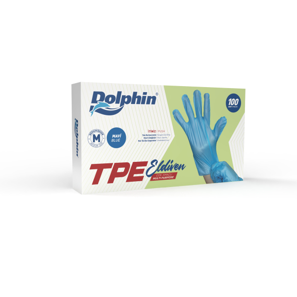 Dolphin Mavi TPE Eldiven M Beden 100 Adet x 20 Paket - Koli - 1