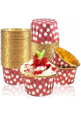 Roll-up Muffin Kek Kapsülü Kırmızı-Altın Pötikare Desenli - Roll-up