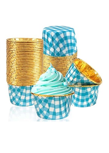 Roll-up Muffin Kek Kapsülü Mavi-Altın Pötikare Desenli - Roll-up