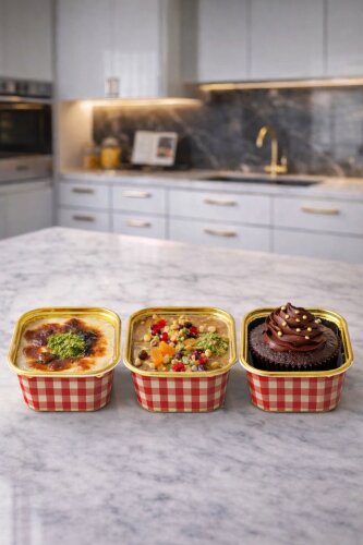 Dolphin Muffin Kek Kapsülü Kare Pötikare Kırmızı-Altın 25li - Dolphin