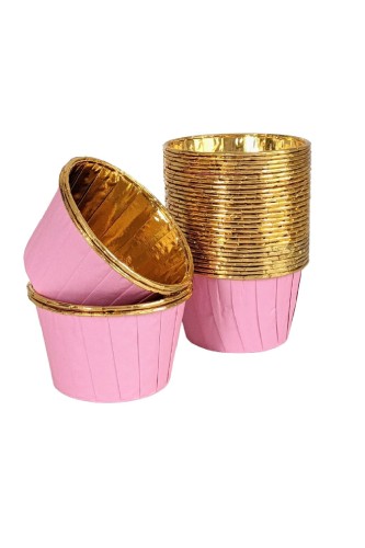 Roll-up Muffin Kek Kapsülü Pembe-Altın 25 Adet - Roll-up