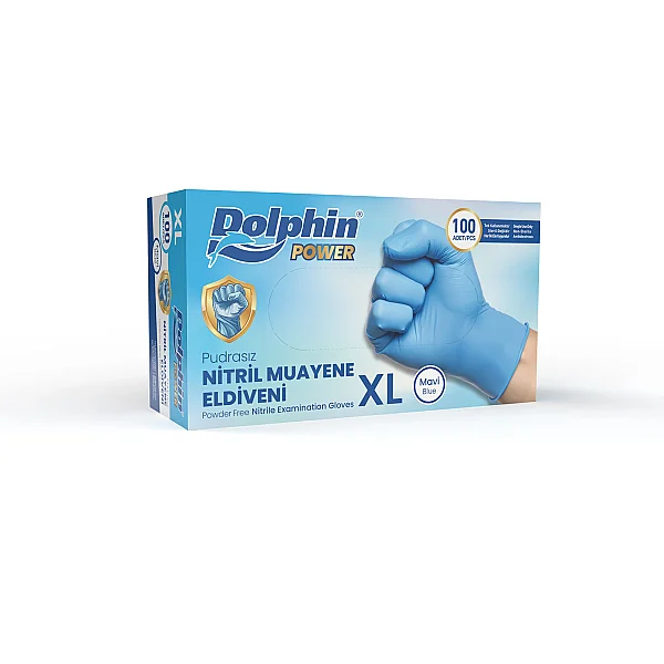 Dolphin Nitril Muayene Eldiveni Pudrasız Kalın Mavi XL Beden 100 Adet x 20 Paket-Koli - 1