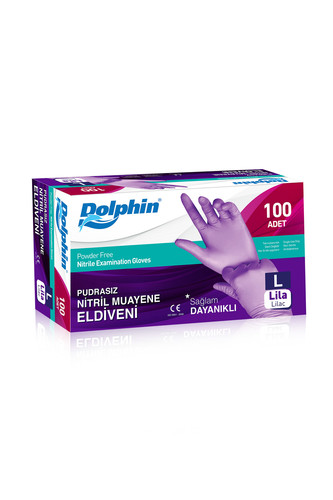 Dolphin - Dolphin Lila Nitril Eldiven Pudrasız (L) 100lü Paket