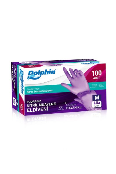 Dolphin Lila Nitril Eldiven Pudrasız (M) 100lü Paket - 1