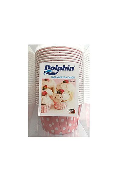Dolphin Pembe Puantiyeli Muffin-Kek Kapsülü 25li