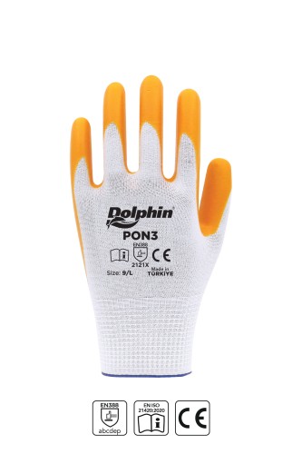 Dolphin Polyester Nitril İş Eldiveni Beyaz/Sarı PON3 9-L 1 Çift - Dolphin