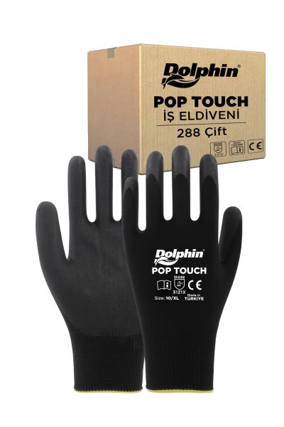 Dolphin Polyester Poliüretan İş Eldiveni Siyah POP TOUCH 10-XL 288 Çift - Koli - 1