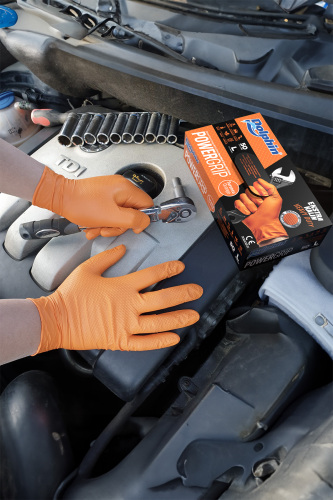 Dolphin PowerGrip Ekstra Kalın Turuncu Nitril Eldiven Elmas Dokulu L Beden 50 Adet - 4
