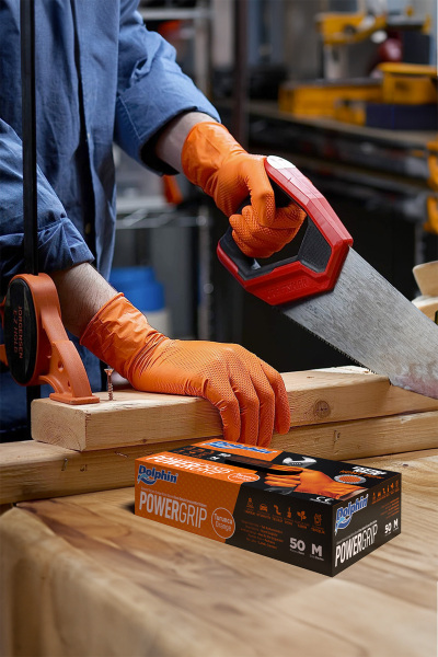 Dolphin PowerGrip Ekstra Kalın Turuncu Nitril Eldiven Elmas Dokulu M Beden 50 Adet - 3