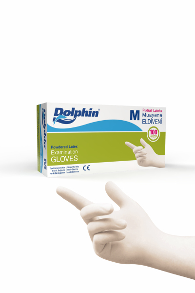 Dolphin Pudralı Lateks Muayene Eldiveni M Beden 100 Adet - MDR - 1