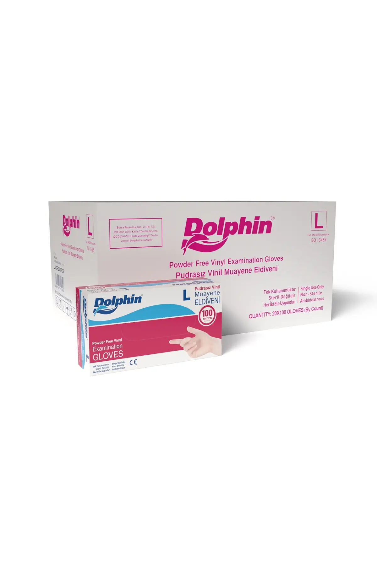 Dolphin Beyaz Vinil Eldiveni Pudrasız L 100 Adet x 20 Paket - Koli