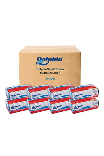 Dolphin Beyaz Vinil Eldiven Pudrasız (L) 20 PK x 100 Adet (Koli) - Thumbnail