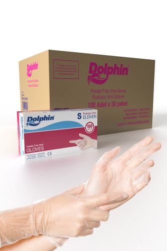 Dolphin - Dolphin Beyaz Vinil Eldiveni Pudrasız S 100 Adet x 20 Paket - Koli