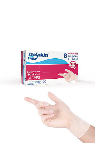 Dolphin Beyaz Vinil Eldiveni Pudrasız S Beden 100 Adet -MDR - Dolphin