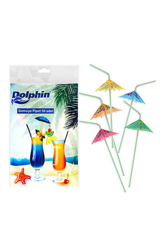 Dolphin Şemsiye Süslemeli Pipet 50 Adet - Dolphin