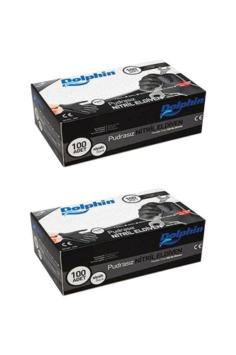 Dolphin - Dolphin Siyah Nitril Eldiven Pudrasız Ekstra Kalın (L) 100lü Paket 2 Adet