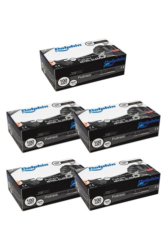 Dolphin - Dolphin Siyah Nitril Eldiven Pudrasız Ekstra Kalın (L) 100lü Paket 5 Adet