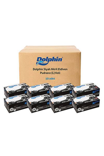 Dolphin Siyah Nitril Eldiven Pudrasız Ekstra Kalın L 100 Adet x 10 Paket - Koli
