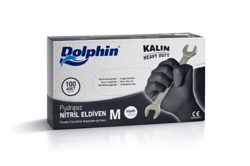 Dolphin Siyah Nitril Eldiven Pudrasız Ekstra Kalın M Beden 100 Adet (%20 KDV'li) - Dolphin