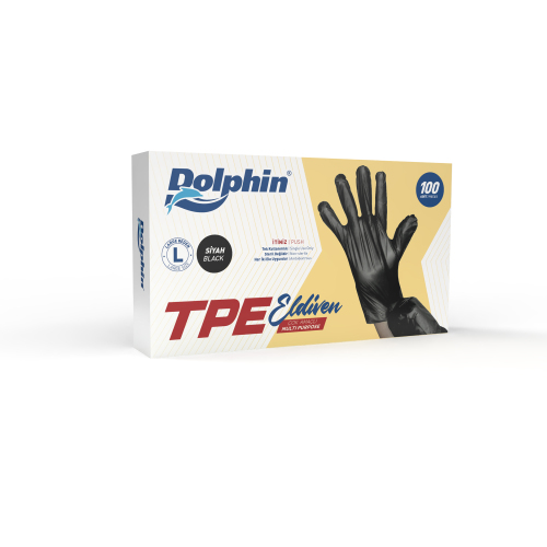 Dolphin Siyah TPE Eldiven L Beden 100 Adet - Dolphin