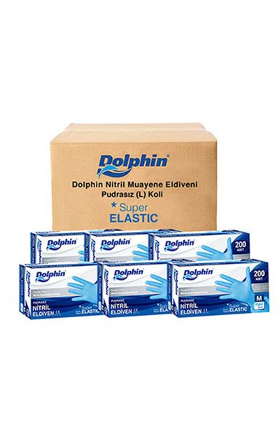 Dolphin Süper Elastik Mavi Nitril Eldiven Pudrasız (L) 10PK x 200Adet