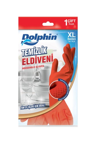 Dolphin Temizlik Eldiveni Kırmızı XL 1 Çift - Thumbnail