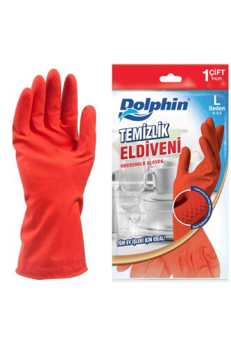 Dolphin Temizlik Eldiveni Kırmızı L 1 Çift - Dolphin