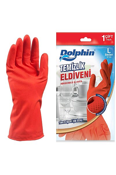 Dolphin Temizlik-Bulaşık Eldiveni Kırmızı L Beden 1 Çift - 1