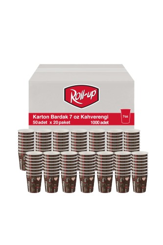 Roll-Up - Roll-Up Karton Bardak 7oz Kahverengi 50 Adet x 20 Paket (Koli)