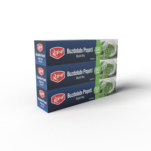 Roll-Up Büyük Boy Buzdolabı Poşeti 30x45cm 50'li x 3 Paket (150 Adet) - Roll-Up