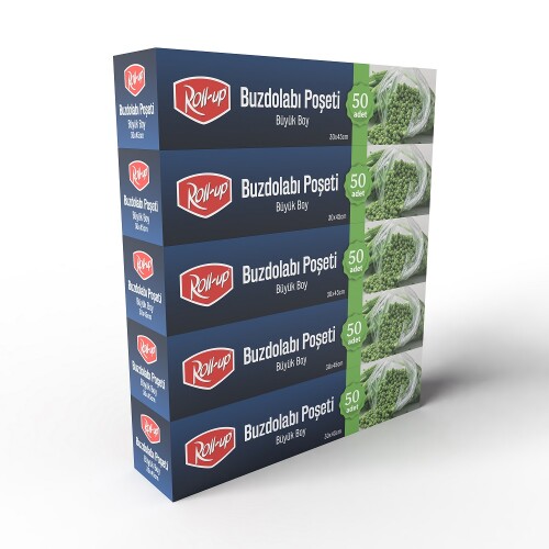 Roll-Up Büyük Boy Buzdolabı Poşeti 30x45cm 50'li x 5 Paket (250 Adet) - Roll-Up