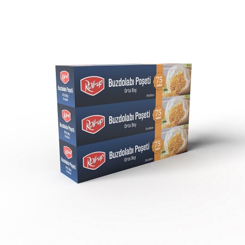 Roll-Up Orta Boy Buzdolabı Poşeti 24x38cm 75'li x 3 Paket (225 Adet) - Roll-Up