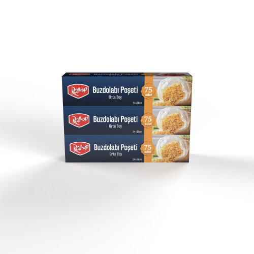 Roll-Up Orta Boy Buzdolabı Poşeti 24x38cm 75'li x 3 Paket (225 Adet) - Roll-Up
