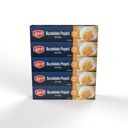 Roll-Up Orta Boy Buzdolabı Poşeti 24x38cm 75'li x 5 Paket (375 Adet) - Roll-Up