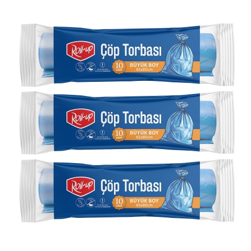 Roll-up Çöp Torbası Büyük 65x80cm 10 Adet x 3 Paket - Roll-Up