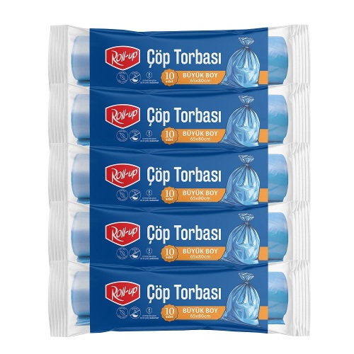 Roll-up Çöp Torbası Büyük 65x80cm 10 Adet x 5 Paket - Roll-Up