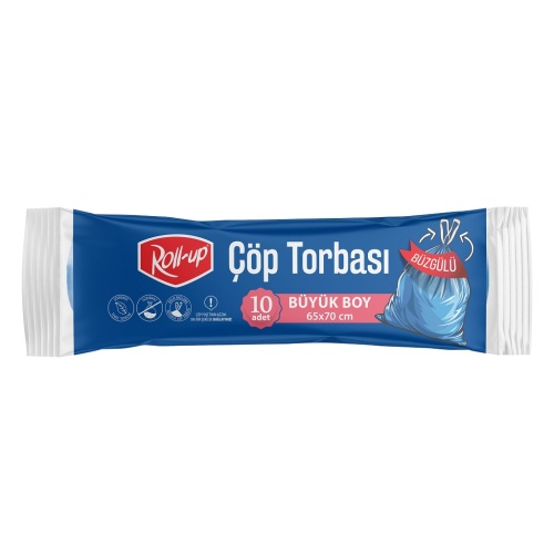 Roll-up Çöp Torbası Büyük Boy Büzgülü 65x70cm 10 Adet - Roll-Up