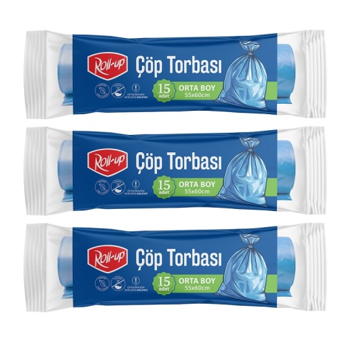 Roll-up Çöp Torbası Orta 55x60cm 15 Adet x 3 Paket - Roll-Up