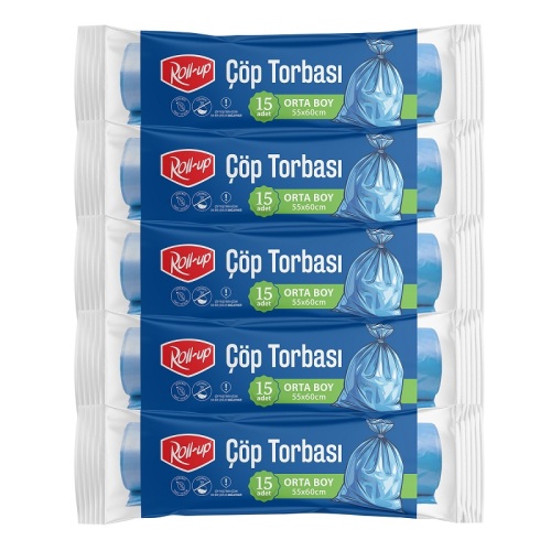 Roll-up Çöp Torbası Orta 55x60cm 15 Adet x 5 Paket - Roll-Up