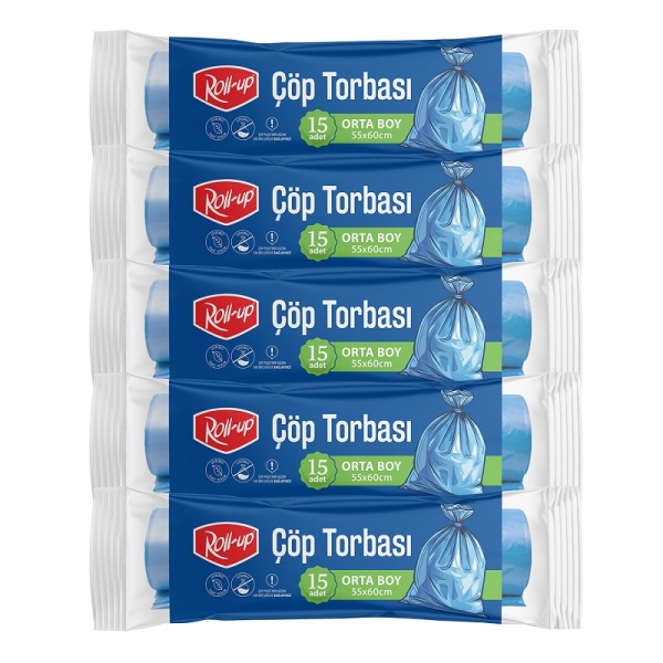 Roll-up Çöp Torbası Orta 55x60cm 15 Adet x 5 Paket - 1