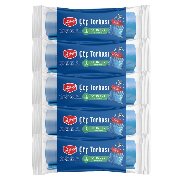 Roll-up Çöp Torbası Orta Boy Büzgülü 55x60cm 10 Adet x 5 Paket - 1