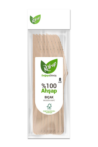 Roll-Up Doğa Dostu Ahşap Bıçak 8 Adet - Roll-Up