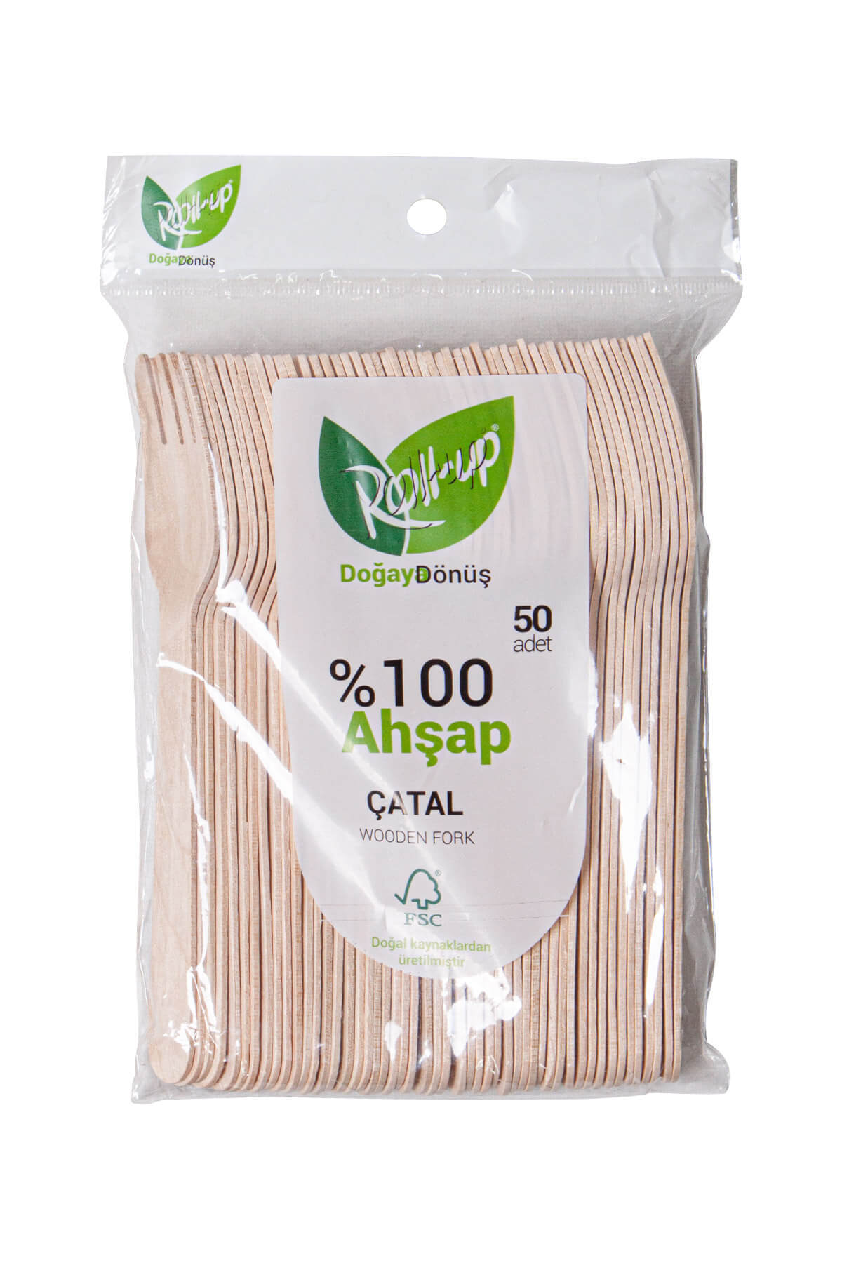 Roll-Up Doğa Dostu Ahşap Çatal 50 Adet